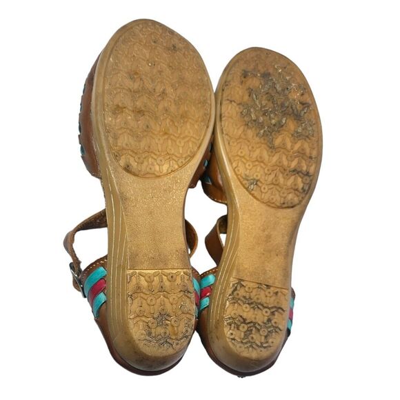 Sandy Exclusivas Womens SZ 7.5 Leather and Rainbow Fabric Mexican Shoes Flaw - Picture 7 of 8